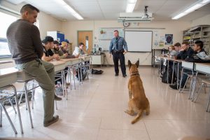 a police officer and his canine visit the criminal justice class