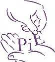 A line sketch of two hands holding the letters P I E