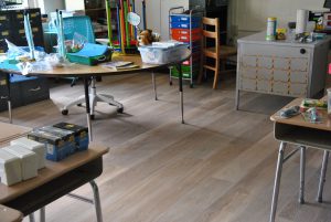View of new classroom flooring.